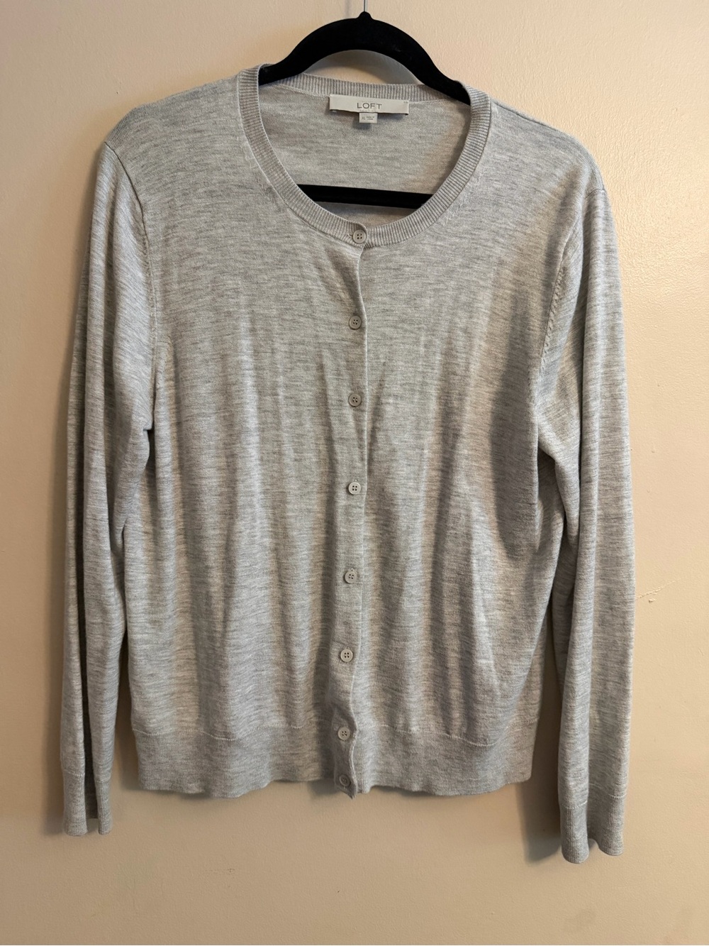 LOFT Heather Gray Crewneck Button Cardigan